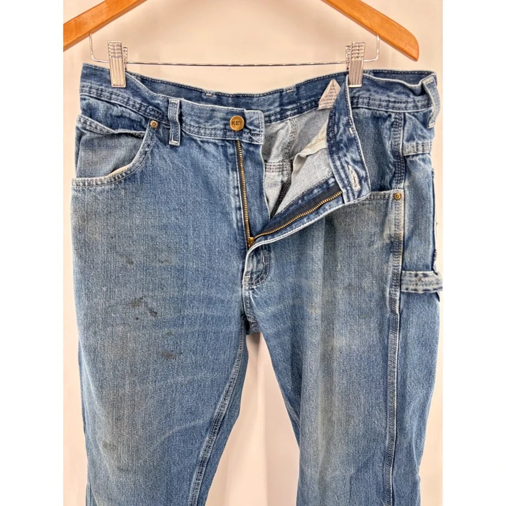 Key Industries Y2K Carpenter Jeans Mens 36x32 Workwear Faded Blue Heavy Denim